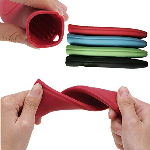 PPX 4 Pcs Silicone Hot Handle Holder,Colorful Kitchen Heat Resistant, Potholder for Cast Iron Skillets, Frying Pans & Griddles Milk Pot Sleeve Grip Handle Cover Red,Black,Blue,Green - Thumbnail 5