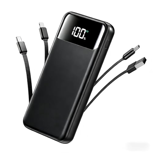 Portable Charger, 50000mAh Power Bank with Built in Cables, 22.5W Fast Charging Battery Pack, Portable Phone Charger for Travel Camping Essential,PowerBank for iPhone 17/16/15/14-Charcoal Black