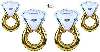 Set of 4 Diamond Ring Engagement Mylar Balloon Proposal Valentine’s Day Bridal Shower Wedding Bachelorette Vow Renewal Parties Bling Favour Decoration