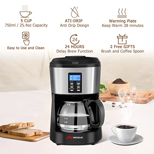 Nidouillet Drip Coffee Maker,Grind and Brew Automatic Coffee Machine,5 Cup Programmable Smart