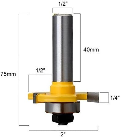 Tongue and Groove Set,Router Bit Set,Wood Door Flooring 3 Teeth Adjustable ,1/2 Inch Shank T Shape Wood Milling Cutter Woodworking Tool (2Pcs)
