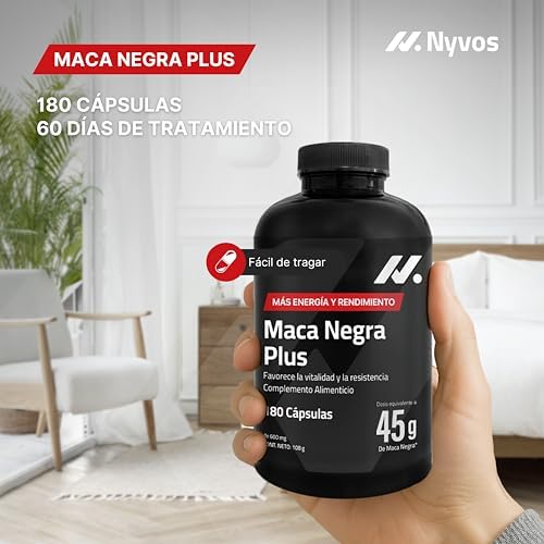 Maca Preta de Alta Potência – 45.000 mg Equivalente – Testosterona Natural Homem – 180 Cápsulas Vegan – Energia, Vitalidade e Culturismo – Produzido na UE - Nyvos — foto 7 de 8