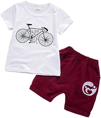 BaiX Unisex Toddler Infant 2 Pieces Cartoon Printed T-Shirt and Shorts Sets, 9-18 Months, White Bike