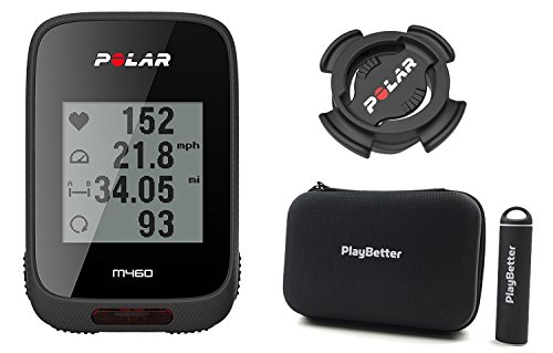 Polar M460 GPS Bike Computer with PlayBetter Portable USB Charger, Hard Carrying Case & Bike Mount POWER BUNDLE | Strava Live Segments, Smart Notifications