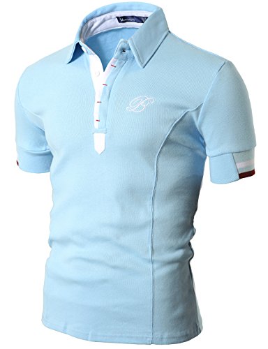 Doublju Mens Polo T-shirts with Short Sleeve SKY (US-S)