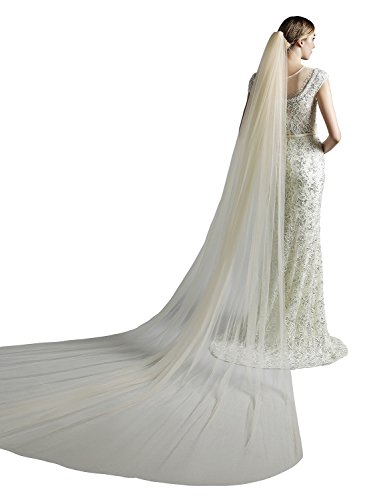 Anmor 2T Tulle Sheer Long Wedding Bridal Veils 2M Bridal Veil with Comb Champagne