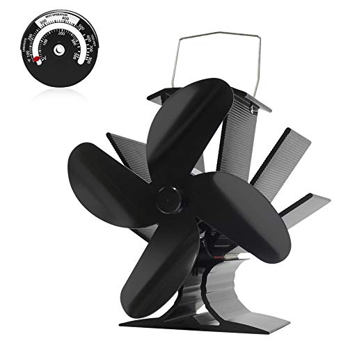 Signstek Heat Powered Wood Stove Fan for Wood/Log Burner/Fireplace/Heater, Non Electric, Quiet, Eco Friendly Black Stove Fans, Circulating Warm Air Saving Fuel, 4 Blades Upgrade Design