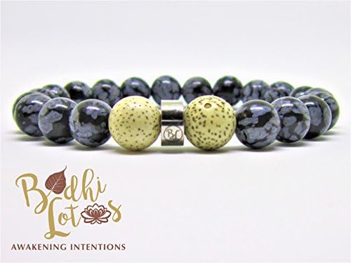 Genuine Snowflake Obsidian Bracelet Root Chakra Bracelet Snowflake Obsidian Detox Bracelet Snowflake Obsidian Yoga Meditation Bracelet and Lotus Seed