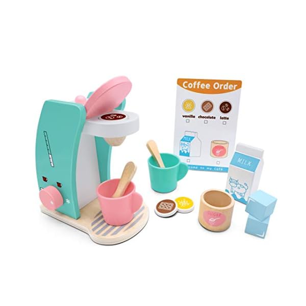 Tiny Land Kinderküche Brew & Serve Kaffeemaschinen-Set aus Holz - Spielen Sie Küchenzubehör, ermutigen Sie…