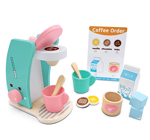 Tiny Land Kinderküche Brew & Serve Kaffeemaschinen-Set aus Holz - Spielen Sie Küchenzubehör, ermutigen Sie…