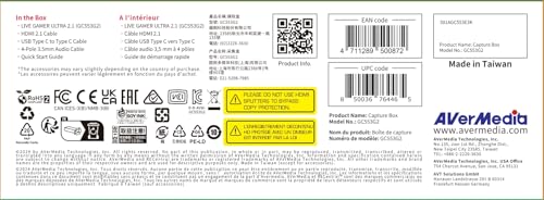 AVerMedia 4K60 Capture Card with HDMI 2.1, Low Latency, 4K144/4K120 Passthrough, Game Capture Device for PS5, PS5 Pro, Xbox, Switch, Streaming on Twitch, OBS on Mac & PC, GC553G2 Live Gamer Ultra 2.1