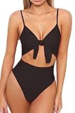 LEISUP Womens Plus Size Lace up Hollow Out High Waist Strappy One Piece Swimsuit XL
