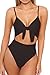 LEISUP Womens Plus Size Lace Up Hollow Out High Waist Strappy One Piece Swimsuit XL Black