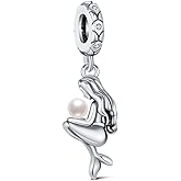 KEQ Beach Charms Shell and starfish Mermaid Dangle Charms for Bracelets Fit Pandora Ocean Bracelets-925 Sterling Silver Tropical Marine Life Charm Hawaii Vacation Summer Travel