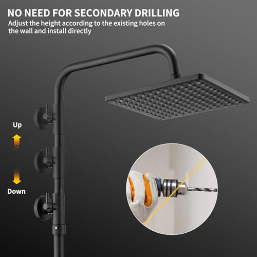 HOMELODY Shower System with Thermostat Black - Shower Fitting Stainless Steel Rain Shower with Fitting, Complete Set 2 Shower Head Safety Lock at 38 °C, Shower Fitting Black