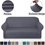 Granbest Thick Loveseat Sofa Covers for 2 Cushion Couch Stylish Pattern Couch Covers for Sofa Stretch Jacquard Sofa Slipcover for Living Room Dog Pet Furniture Protector (Medium, Gray)