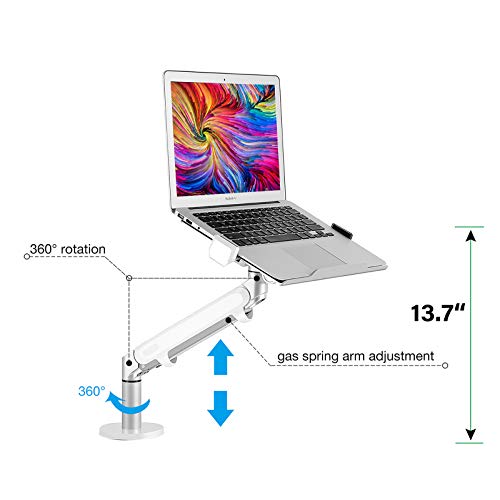 MPK Laptop Arm Mount for Desk,Adjustable Height Gas Spring Laptop Stand Clamp for Standing Desk