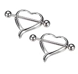 UNKE 1pair Steel Love Heart Nipple Shield Bar Ring Body Piercing Jewelry