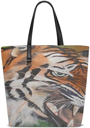 Dnoving Women Art Original Oil Tiger Head Angry Snarling Handle Satchel Handbags Shoulder Bag Tote Purse Messenger Bags