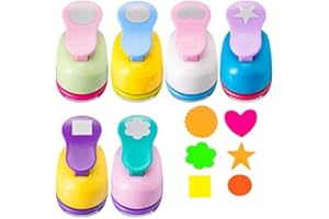 6 Pieces Craft Holes Punch 1 Inch Paper Punchers Scrapbook Punches,Round, Star, Square, Heart, Flower, Wave Circle Shape