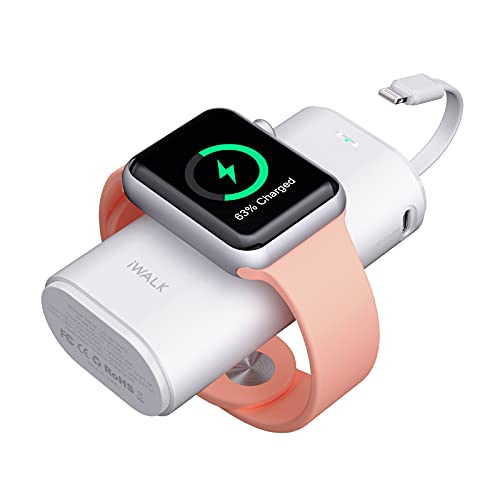 iWALK Portable Apple Watch Charger, 9000mAh Power Bank with Built in Cable,  Apple Watch and Phone Charger, Com
