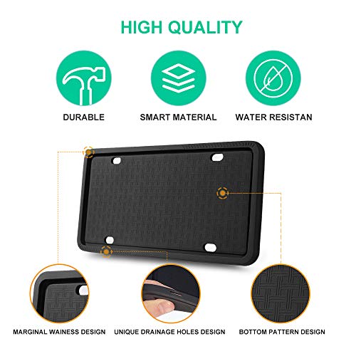 YOOHE License Plate Frame - Silicone License Plate Frame, Black License Plate Frames, License Plate Frame Holder with Rust-Proof, Rattle-Proof, Weather-Proof for Standard U.S. License Plate