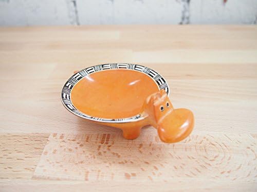 Handcrafted African Orange Soapstone Hippo Ring Dish, Made in Kenya