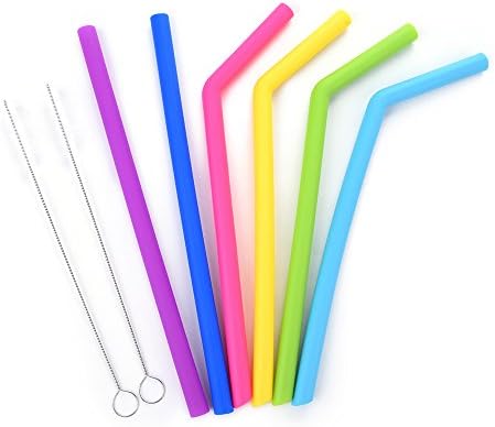Reusable Silicone Drinking Straws Rubber Straws and Straw Cleaning Brushes for YETI/ RTIC Rambler Tumbler Straw Lid 30 oz, 20 oz, 8 Pieces