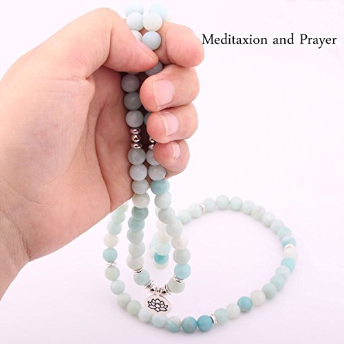GVUSMIL Amazonite 108 Beads Mala Bracelet for Women Men with Lotus Pendant for Buddhist Prayer Meditation Japa Charm healing Necklace - Thumbnail 3