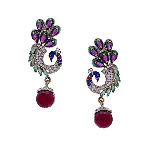 Hyderabad Jewels Women's Sterling-Silver Dangle & Drop Earings Pink
