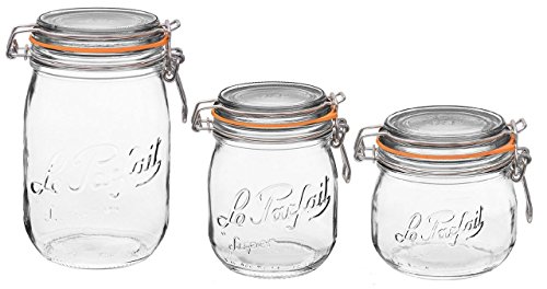 Click Here to See More Images Le Parfait French Glass Canning Jar with 85mm Gasket and Lid Bundle Variety Kit - .5 Liter, .75 Liter & 1 Liter (Variety Pack)