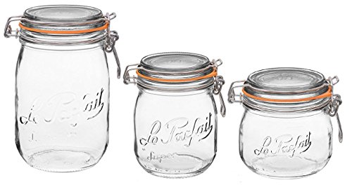 Le Parfait French Glass Canning Jar with 85mm Gasket and Lid Bundle Variety Kit - .5 Liter.75 Liter & 1 Liter (Variety Pack)