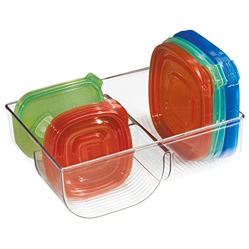 mDesign rangement couvercles à 3 compartiments – organiseur cuisine en plastique pour 38 petits couvercles de tupperwares, boîtes lunch, etc. – range couvercles pour la cuisine – Transparent