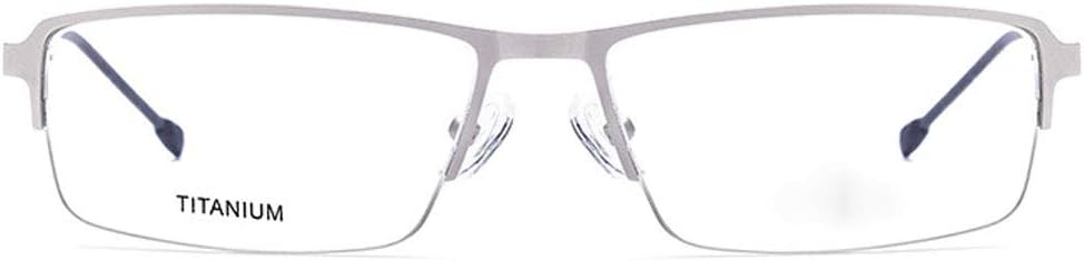 UZZHANG Light Weight Titanium Alloy Acetate Fibre Semi-Rimless Square Shape Flexible Business Glasses Frame Eyeglasses with Clear Lens (Color : Sliver)
