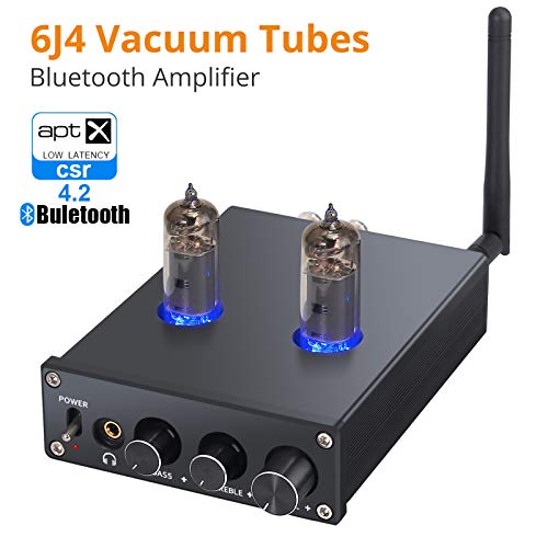 Neoteck Bluetooth 4.2 Stereo Audio Amplifier Receiver with 6J4 Vacuum Tubes Certified aptX Low Latency, 2 Channel Mini Hi-Fi Class D Integrated Amp for Home Passive Speakers 50W + 50W