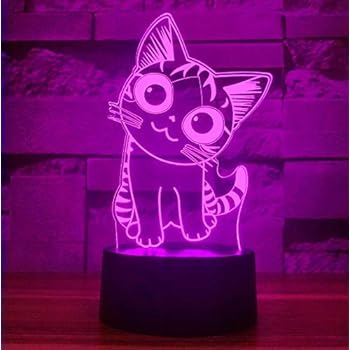 Cherish tea Cat 3D LED Night Light,3D Optical Illusion Visual Lamp 7 Colors Gradual Smart Touch Desk Lamp As a Gift for Kids,Baby,Boys or Girls(Smiley Cat)