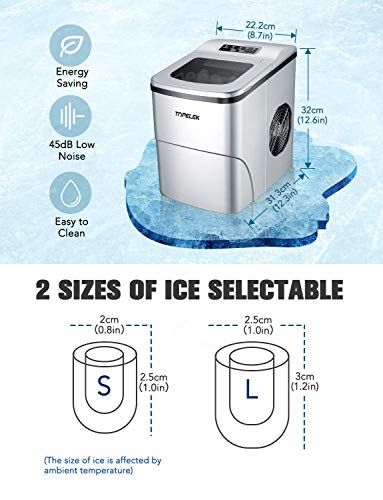 TOPELEK Countertop Ice Maker Machine, Ice Cubes Ready in 6 Mins, Make 26 lbs Ice in 24 Hrs with LED Display Perfect for Parties Mixed Drinks, Portable Electric Ice Machine 2L with Ice Scoop and Basket