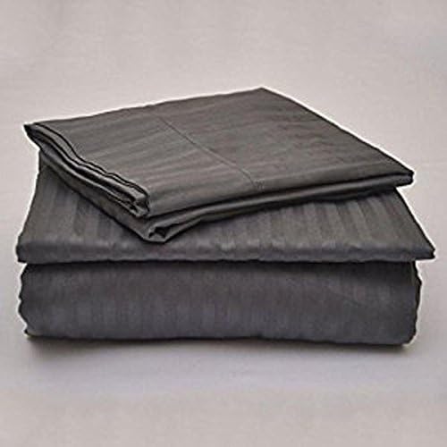 PCDiana Linen 100% Egyptain Cotton 4 Piece Sheet Set King, Elephant Grey Stripe, (Fitted Sheet, Flat Sheet, 2x Pillowcases) Bed Sheet Sets