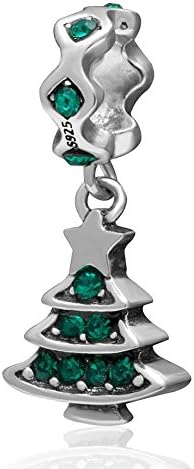 Charmstar Decorated Merry Christmas Tree Dangle Charm with Austrian Crystal Authentic Sterling Silver Birthstone Holiday Pendant Bead for European Bracelet (Emerald)