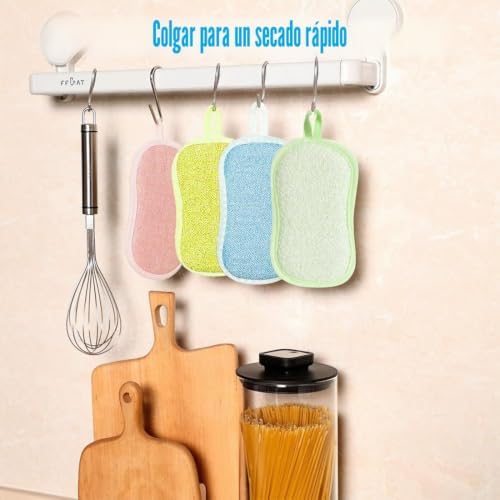Esfregador de cozinha de 6 peças, feito de microfibra que não risca, esponja de cozinha dupla face e resistente, para esfregar comida rebelde suja ou queimada em tachos e loiças.
