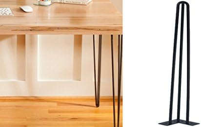 28" Hairpin Legs 3/8” Thick Satin Black Three-Rod Mid Century Modern Individual 1 Piece