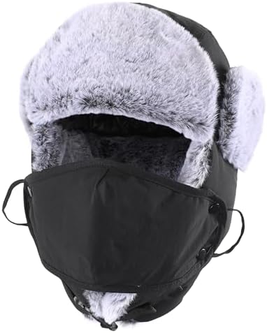 Unisex Gray Winter Trapper Face Mask Waterproof Ski Snow Imported Russian Hat Unisex Warm Russian Style Trapper Hat, Waterproof, Faux Fur  main image 2
