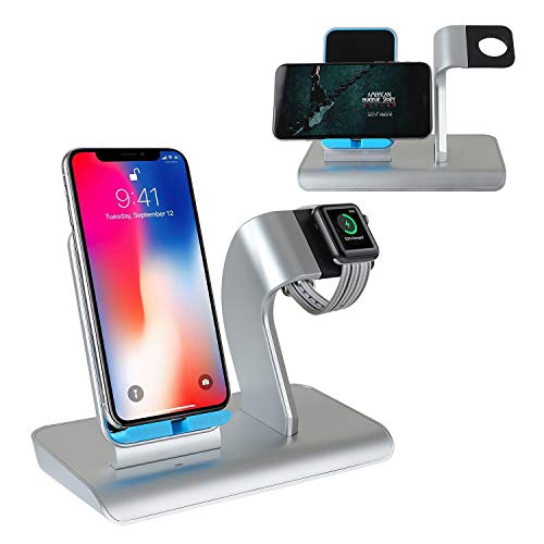 Co-Goldguard Phone Wireless Charger Stand 2 in 1 Charging Dock Fit for Watch Series 1 2 3 Compatible with iPhone X XS MAX XR 8 Plus Silver Blue