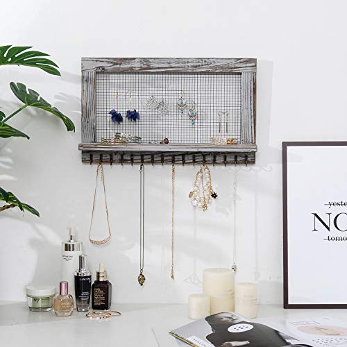 VERGOODR Rustic Wood Jewelry Organizer Wooden Wall Mounted Jewelry