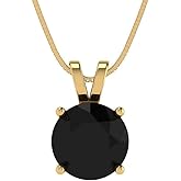 Clara Pucci 14K Yellow Gold Plated Solitaire 16" Box-Chain Necklace - Sterling Silver 1.5ct Round Cut Onyx Pendant
