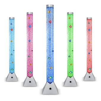 90cm Wassersäule aus Kunststoff mit farbwechselnden LED-Lichtern, künstlichen Fischen und Blasenströmung – Stehlampe