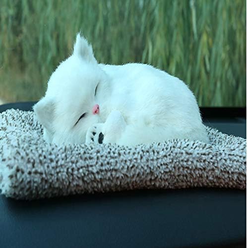 Automobile Activated Carbon Simulation cat Pets Ornaments Car Bamboo Charcoal Air Purifying Interior Decoration Creative Package in Addition to Formaldehyde and Odor Sleeping Puppy cat Dol (white cat)