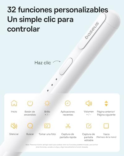 【1:1 Original】 Baseus Lápiz Compatible con iPad 2018-2025, Enlace sin Cables, 32 Funciones, 17H de Batería, Pencil para iPad 6/7/8/9/10, Pro 11“/12.9“/13'', Air 3/4/5/6, Mini 5/6
