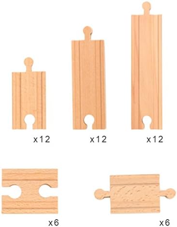 48 Pieces Wooden Railway Train Track Expansion Set Toy for Kids Straight Connectors Compatible with Thomas Brio Ikea Chuggington Train Tracks and Other Major Brands
