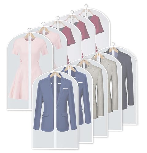 10 Pzs Protector de Ropa Colgante, Fundas Ropa Transparente con Cremallera Completa Antiestático, Anti-Polvo y Transpirable, Reutilizable Portátil Bolsa de Ropa para Trajes, Chaquetas, Faldas